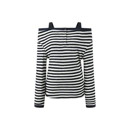 SKYA Полосы Темно-синий Синий Женская T-рубашка