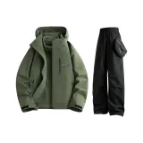 Армейский зеленый [Пиджак без подкладки] + Крутые черные штаны