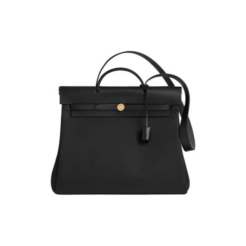 HERMES Herbag Zip Retourne Холст с кожей Сумка через плечо Сумка Мужская Черная