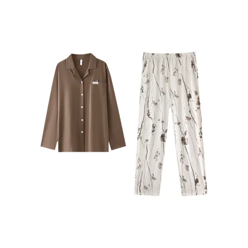 FAVMARTHA Шоколадно-коричневый женский пижамный комплект