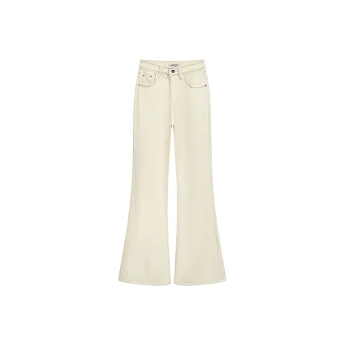 SNZX Бежево-абрикосовые флисовые джинсы с подкладкой женские джинсы