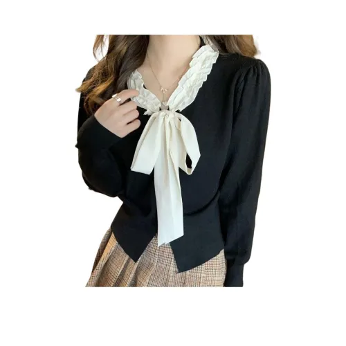 DEDY Черные оттенки Бант Кардиган Женские Трикотаж