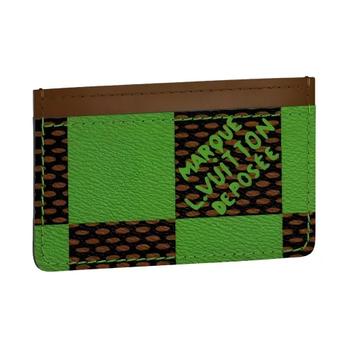LOUIS VUITTON Шахматы Кожа Держатель для карт Мужской Зеленый Коричневый