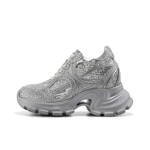 iiJin Низкий Топ Платформа Скрытый Каблук Hot FIX Повседневный Массивные Кроссовки Женские