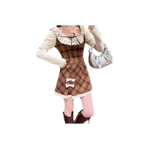 FABRIC PIG Коричневое платье + Белая шаль с подарками брошь женские комплекты с юбкой