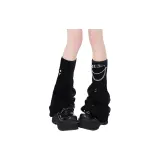 Черный рваный расклешенный + черная кожаная цепь с застежкой