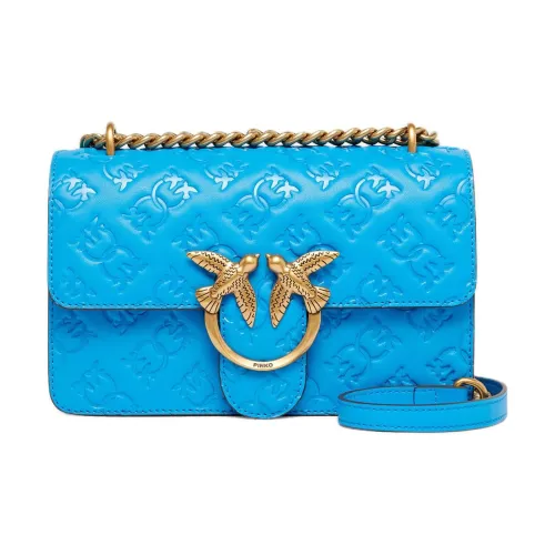 PINKO Love Bag Сумка из коровьей кожи плечо мини женская синяя