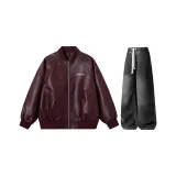 Комплект (Бордовый топ + Черные штаны)