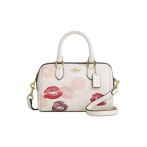 COACH Rowan Коровья кожа Бостонская сумка Сумка Маленькая Женская Белая и Красная