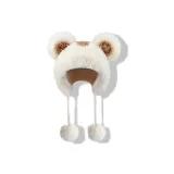 Мягкий бежевый, милая шапка с ушками медведя