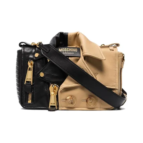 MOSCHINO Ткань с кожаными вставками Маленькая квадратная сумка байкерская сумка сумка через плечо женская черный коричневый многоцветный