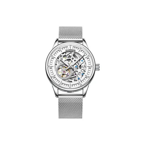 GUANQIN Автоматический механический механизм ремешок из нержавеющей стали часы для мужчин циферблат с открытым механизмом