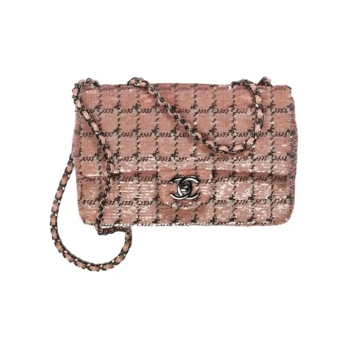CHANEL Classic Flap CF Шерстяная Сумка через плечо Сумка Маленькая Женская Розовая Черная Серебряная