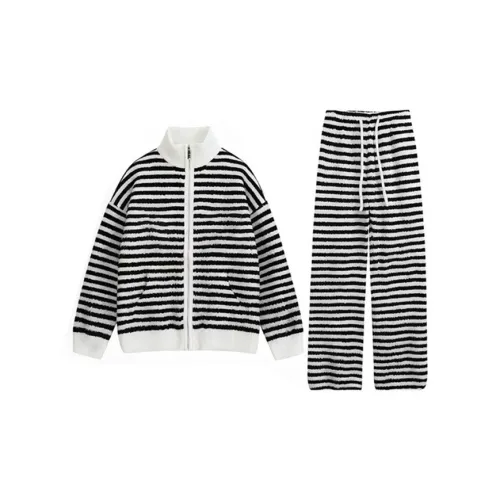 OEING Воротник-стойка Полосы [Комплекты одежды] Женские Пижамные комплекты