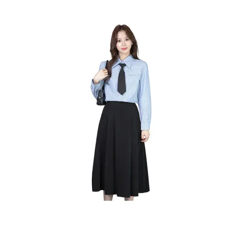 Garbege Синие полосы с галстуком Женские рубашки