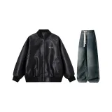 Комплект (черный топ+винтажные синие брюки)