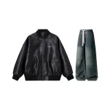 Комплект (черный топ+винтажные синие брюки)