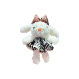 Плюшевая принцесса с длинными ушами кролика, коричневая голова, черно-белая клетка, платье