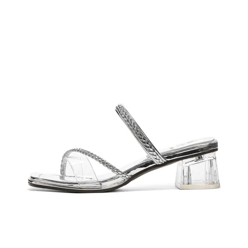 JOSINY Ткани вязаные устойчивые к истиранию против запахов толстый каблук носимый высота каблука 4,2 см слип-он женский серебряный