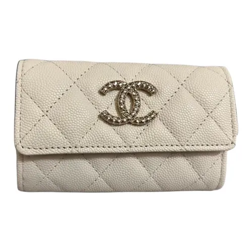 CHANEL Коровья кожа Держатель для карт кошелек Женский Белый