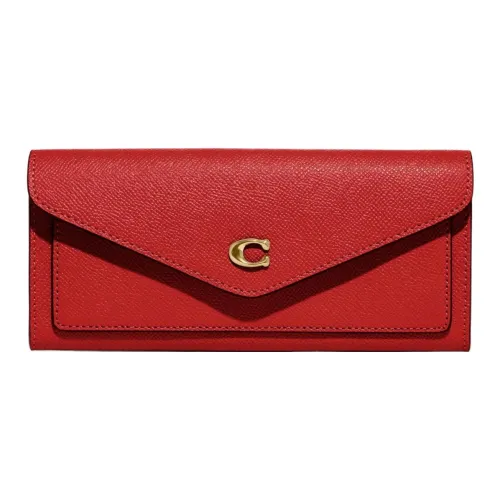 COACH Wyn Крестообразная текстура Кожа Конверт Длинный кошелек Женские Apple Red