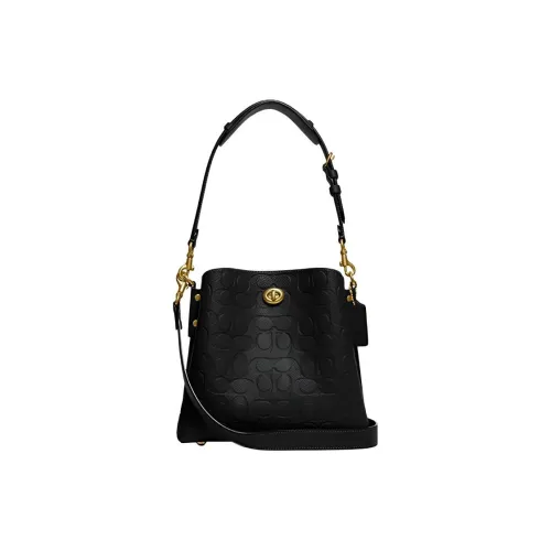 COACH Willow GRAIN LEATHER Сумка-ведро Портативная Сумка через плечо Сумка через плечо Средний Женская Черная