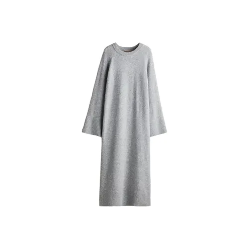 H M Серый Смешанный цвет Женские Длинные Платья с Длинными Рукавами