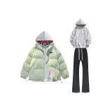 Лилия Зеленый Хлопковый пуховик + Белый Фотиния Серый Свитшот + Черные Джинсы