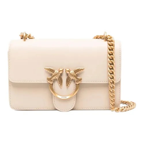 PINKO Love Series Телячья кожа Сумка через плечо Мини Женская Бежевая