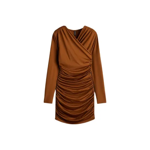 H M Коричневый Женские Длинные Платья с Длинными Рукавами