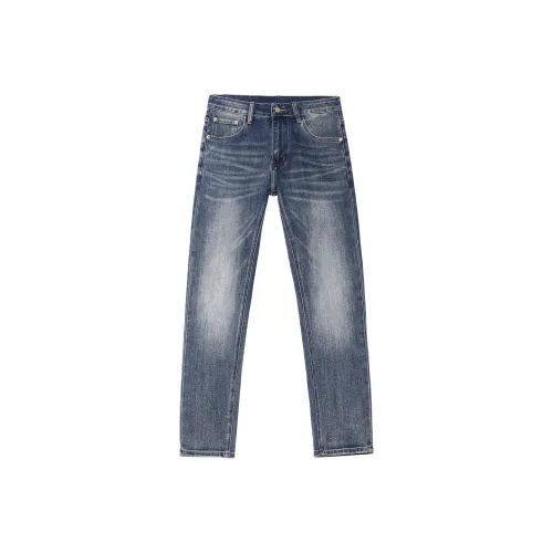 KM Синий Унисекс Джинсы