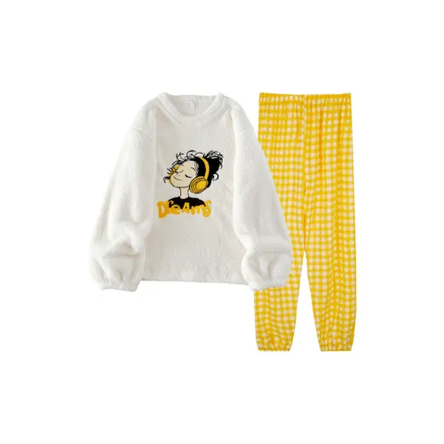 WANANNI Creamy Apricot Yellow Women's Pajama Sets