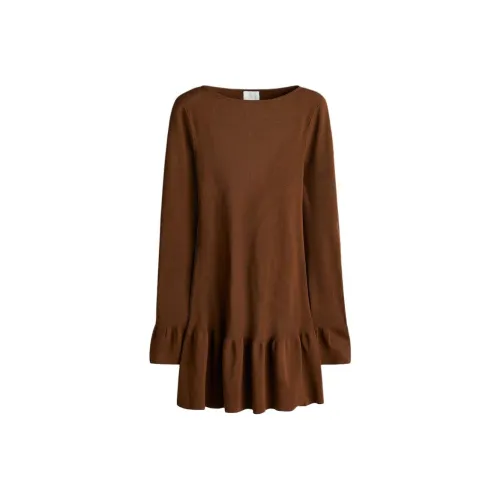 H M Коричневый Женские Длинные Платья с Длинными Рукавами