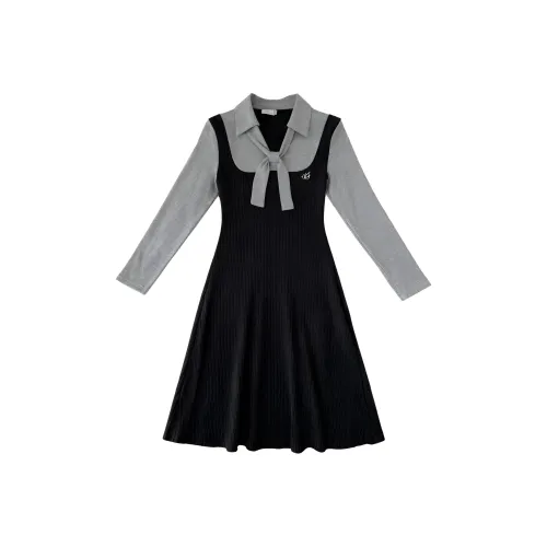 BIFH Черное Женское Длинное Платье с Длинными Рукавами