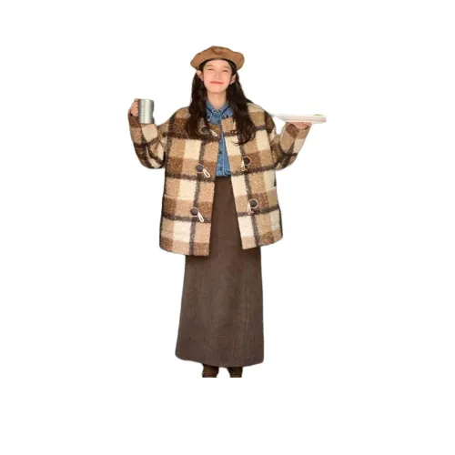 VINMUK Клетка Коровья кожа Кнопка Женское короткое пальто