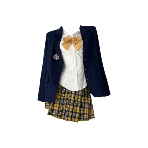 TIBINB Наборы одежды Высокое качество Рубашка+Юбка+Пальто Женская Униформа