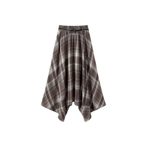 TOUCH Повседневный Длинный Юбка Женская Кофейная Клетка