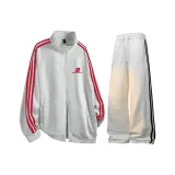 Белый Серый (Красные полосы) Топ + Белый Серый Штаны (с флисовой подкладкой)