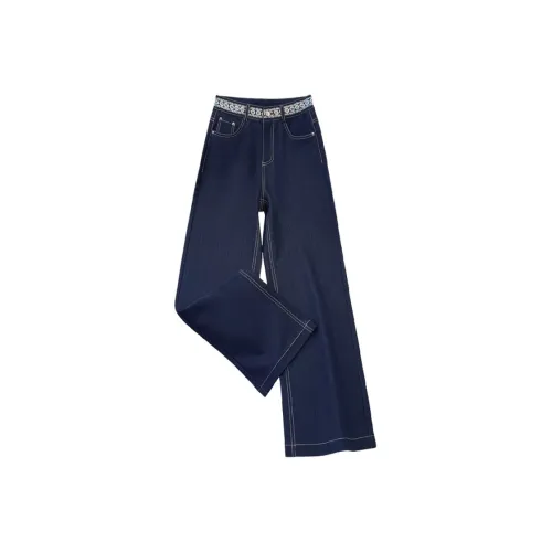 Деним Широкие Брюки Женские Весна-Осень 2025 Утягивающие Корейский стиль Экстрарим Стильный Элегантный Брюки Прямого Кроя