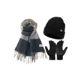 (Трехкомпонентный комплект) Синий шарф + теплая шапка + термоперчатки