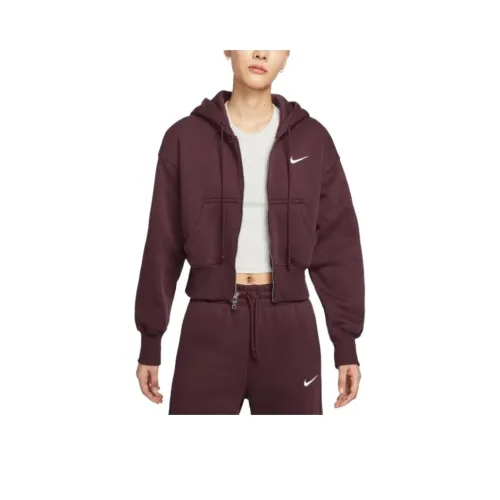 Nike NSW PHNX FLC Crop FZ HDY Куртка Женская Бордовая