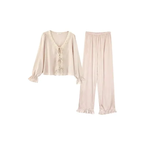 Daiyindie Осенне-зимняя пижама для женщин ледяной шелк длинные рукава