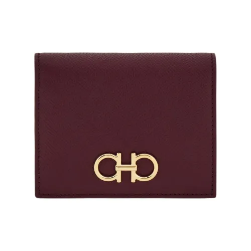 Ferragamo Gancini Hammered Текстура Телячья кожа Кошелек Женские Сливовый цвет