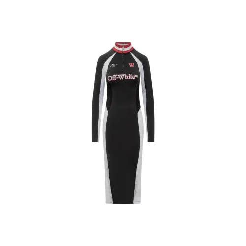 OFF Белый FW25 Длинный Платье с Длинными Рукавами Женские