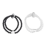 Двухслойный браслет с бусинами "Карп кои Мирный" с застежкой - Белый + Черный