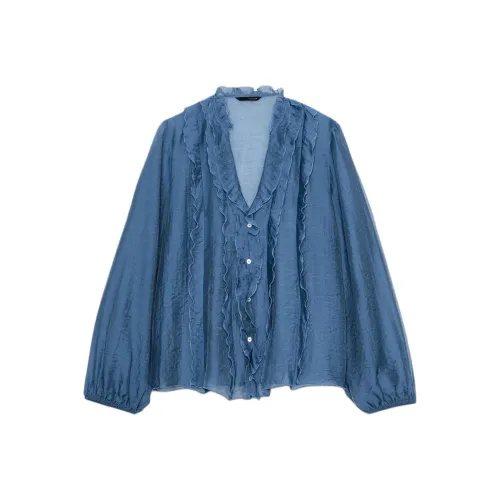 ZARA Синие Серые Женские Рубашки