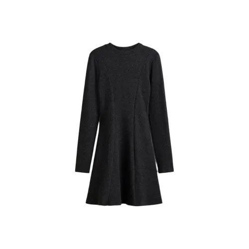 H M Темно-серый смешанный цвет женские длинные платья с длинными рукавами