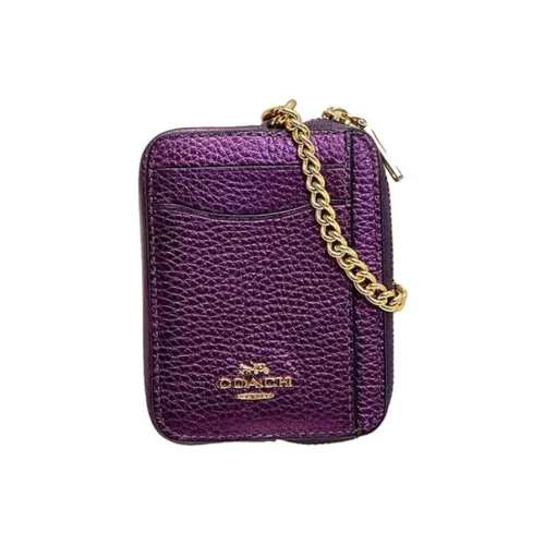 COACH Карточный кейс Утонченный Пескоструйная кожа Клатч Держатель для карт Мини Женский Металл Фиолетовый