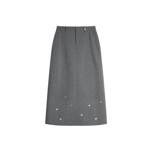 ELLE Темно-серый Женский Повседневный Длинный Юбка