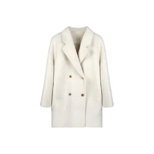 LANMOU Смешанное Бежевое Белое Женское Пальто